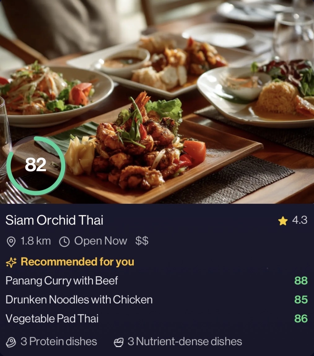 Siam Orchid Thai, score 82, three panang / drunken noodles / pad thai recommendations